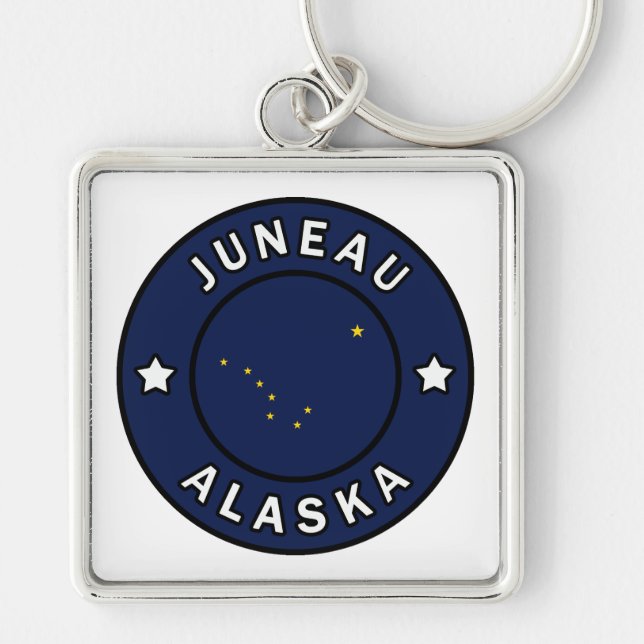 Juneau Alaska Fyrkantig Silverfärgad Nyckelring (Framsidan)