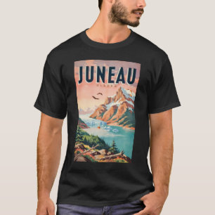Juneau Alaska Glacär Illustration Resa Konst Vint T Shirt