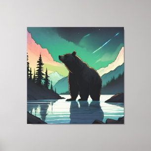 Juneau Alaska grizzly björn aurora norra ljus Canvastryck