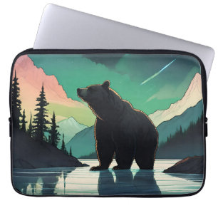 Juneau Alaska grizzly björn aurora norra ljus Laptop Fodral