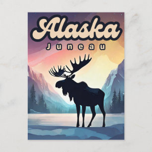 Juneau Alaska Moose Aurora Norra Ljus Natur Vykort