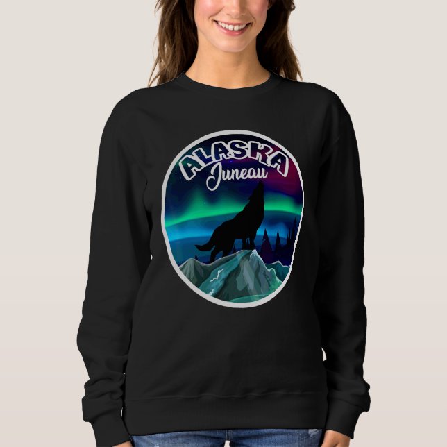 Juneau Alaska Norrsken Varg T Shirt (Framsida)