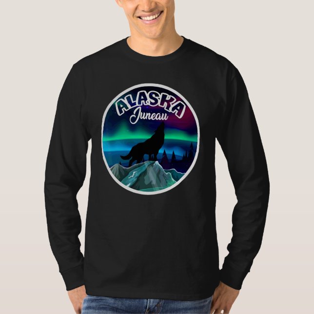 Juneau Alaska Norrsken Varg T Shirt (Framsida)