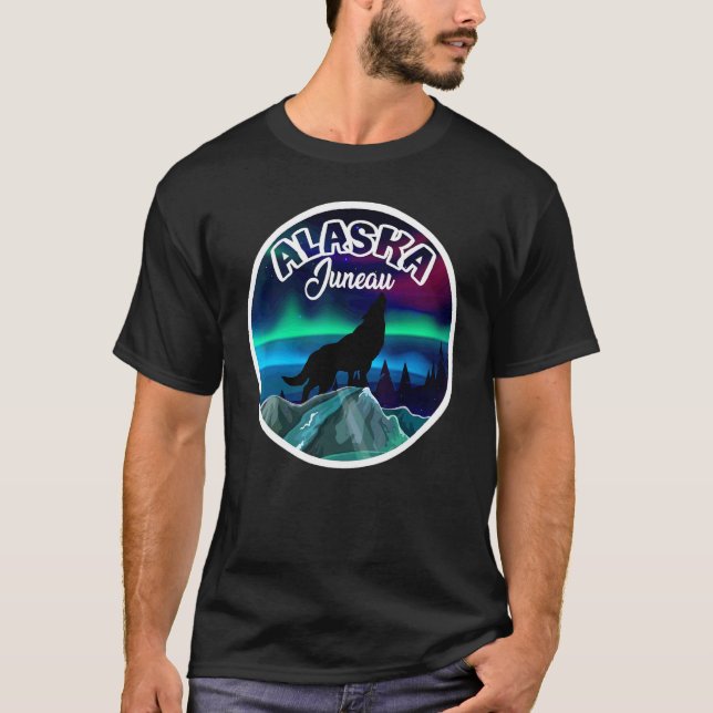 Juneau Alaska Norrsken Varg T Shirt (Framsida)