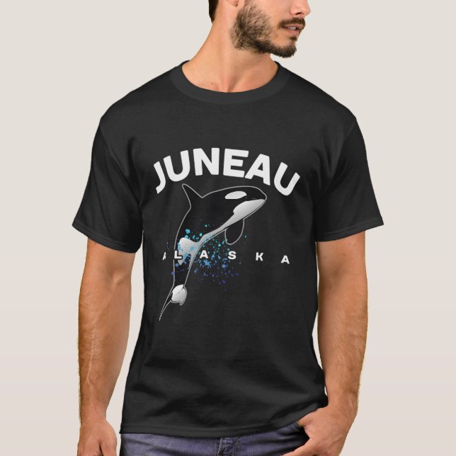 Juneau Alaska Orca Er Whale vaktar Camg Vacation T Shirt (Framsida)