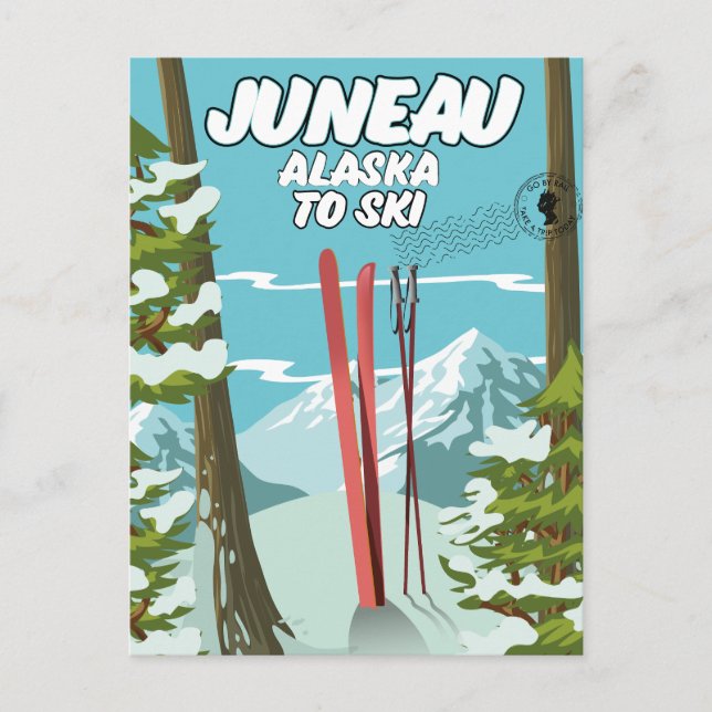 Juneau Alaska till Ski Vykort (Framsida)
