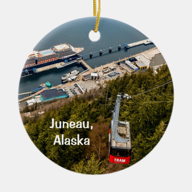 Juneau, Alaska, Tram & City, Ceramic Ornament (Framsidan)