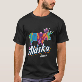 Juneau Alaska Usa Colorful Moose Vacation T Shirt