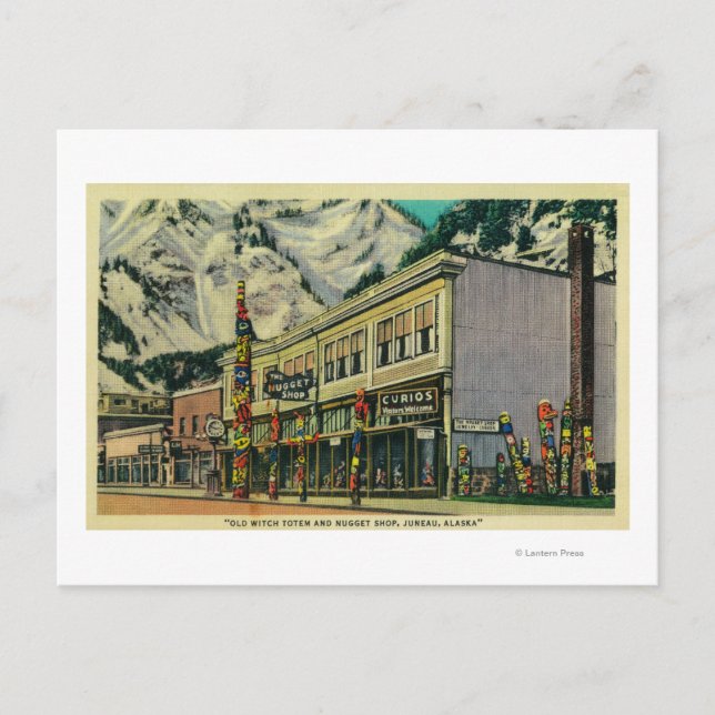 Juneau, Alaska View of Old Witch Totem and Nugge Vykort (Framsida)