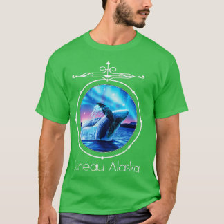 Juneau Alaska Whale tittar på Aurora Borealis Souv T Shirt