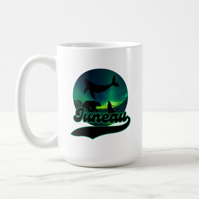 Juneau Alaska Whale Varg Bear Aurora Northern AK Kaffemugg (Vänster)