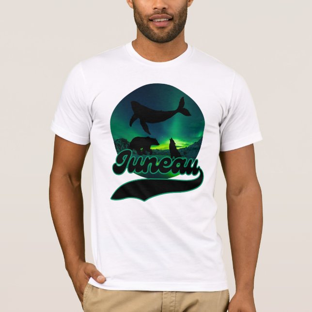 Juneau Alaska Whale Varg Bear Aurora Northern Ak T Shirt (Framsida)
