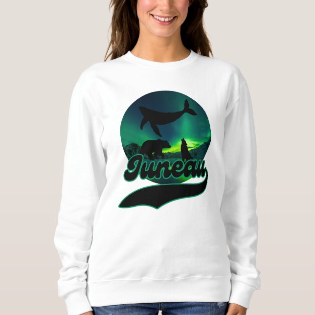 Juneau Alaska Whale Varg Bear Aurora Northern Ak T Shirt (Framsida)