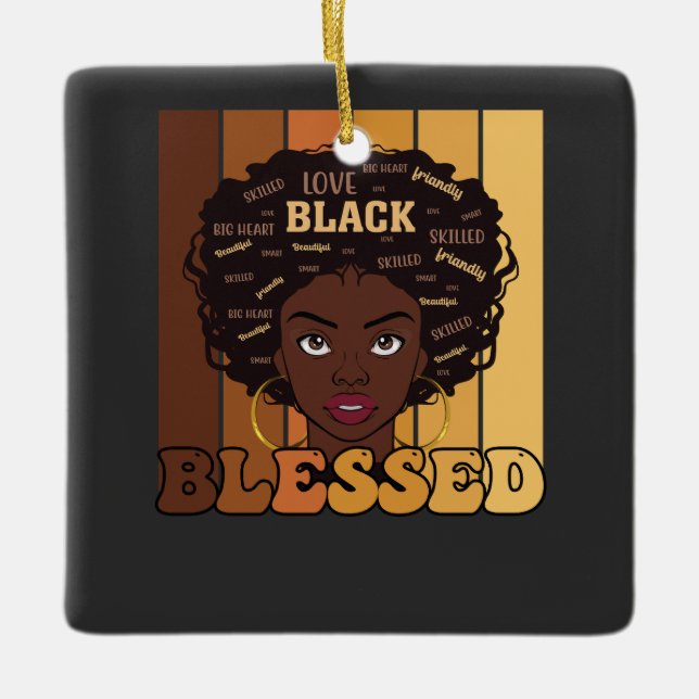 Junelfte Melanin Black African American Girl Julgransprydnad Keramik (Framsida)