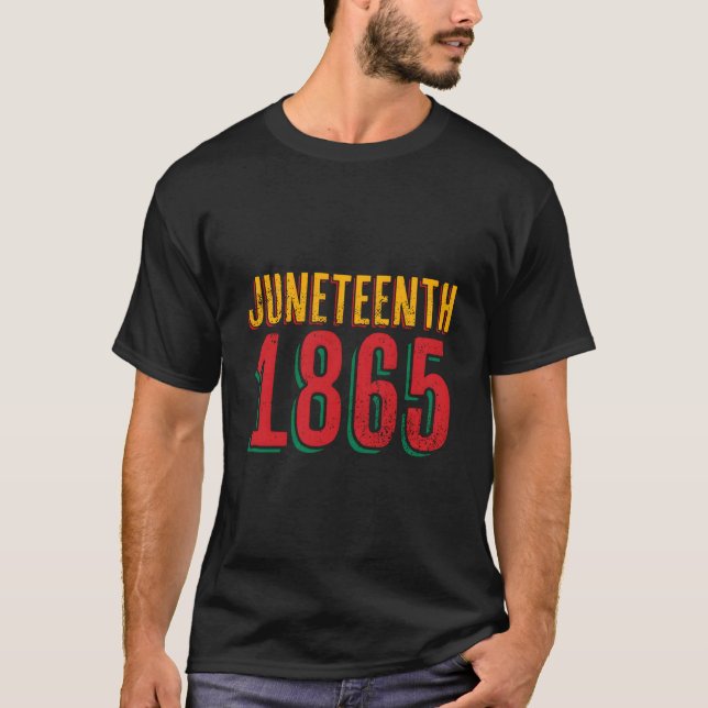 Junenth 1865 Distressed Svart Självständighet Afri T Shirt (Framsida)