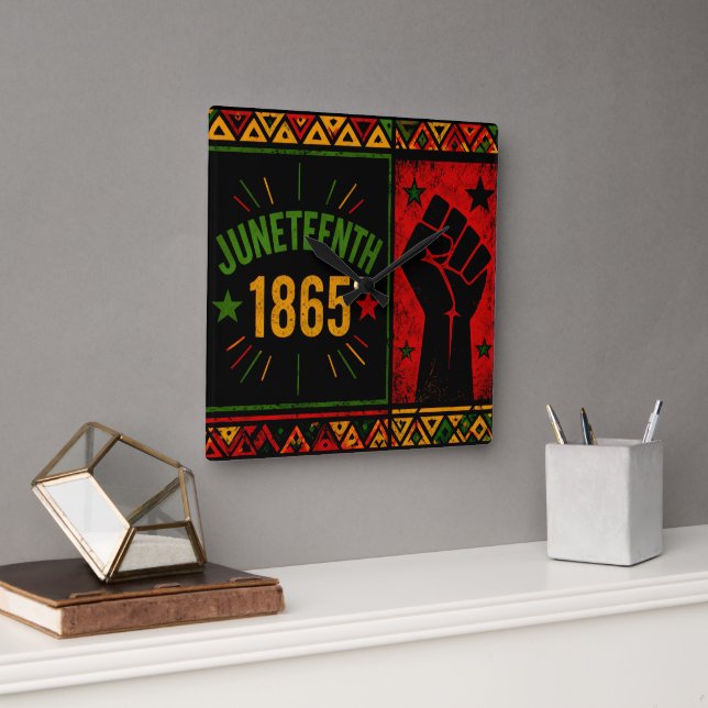 Juneteenth 1865 Upphöjd näve Fyrkantig Klocka (Kontor)