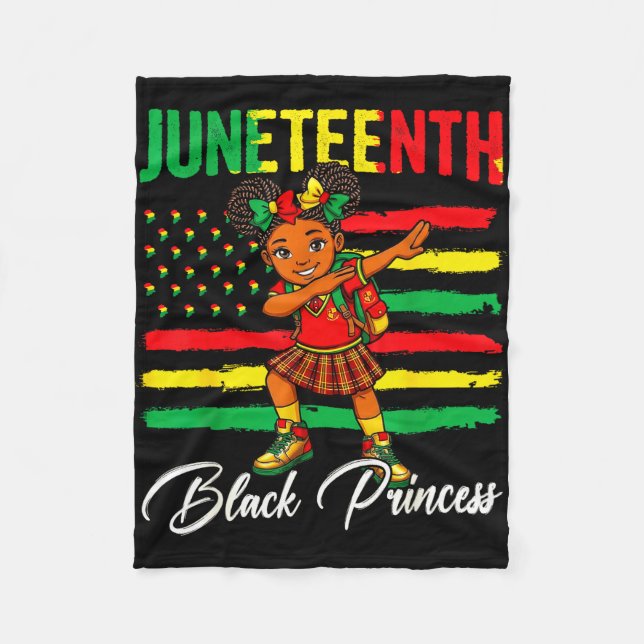 Juneteenth afro flicka dabbar svart prinsessa barn fleecefilt (Framsidan)