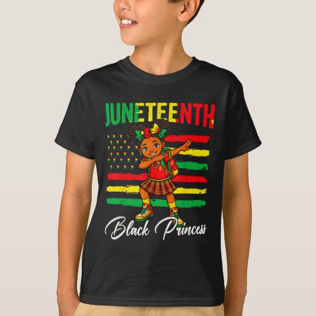 Juneteenth afro flicka dabbar svart prinsessa barn t shirt (Framsida)