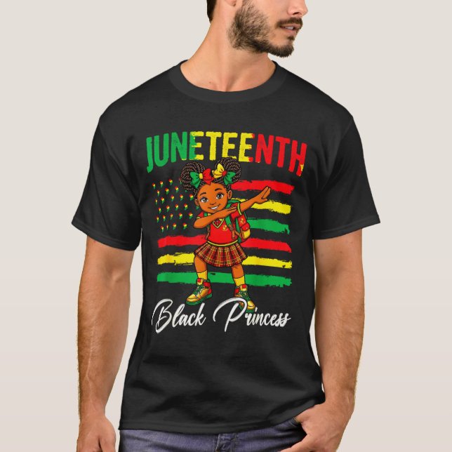 Juneteenth afro flickor dabbar svarta prinsessor b t shirt (Framsida)
