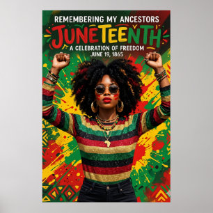 Juneteenth Afro Kvinna , Melanin Svart Tjej Poster