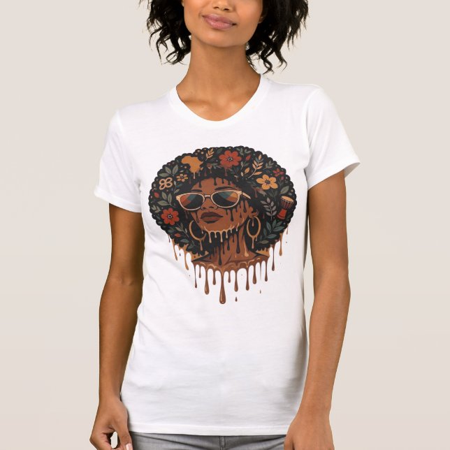 Juneteenth Afro Kvinna Svart Historia Melanin Drot T Shirt (Framsida)