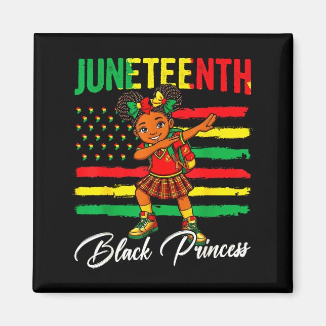 Juneteenth afro tjej dabbar svart prinsessa barn magnet (Framsidan)