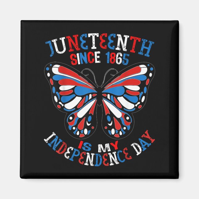 Juneteenth är självständighetsdag fjäril röd vit magnet (Framsidan)