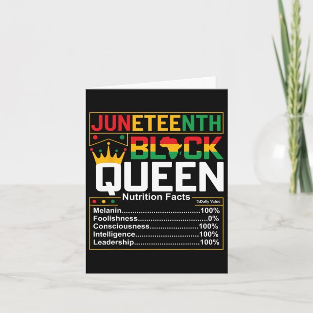 Juneteenth Black Queen Näringsfakta Melanin W Kort (Framsida)