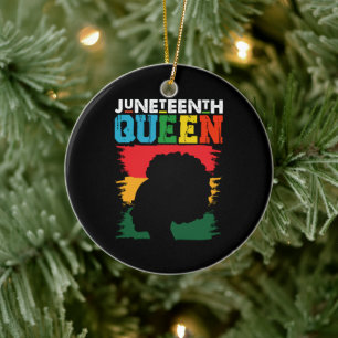 Juneteenth-drottning Svart Afro Melanin Flicka Julgransprydnad Keramik