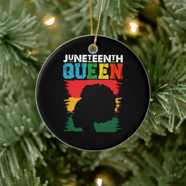 Juneteenth-drottning Svart Afro Melanin Flicka  Julgransprydnad Keramik (Träd)