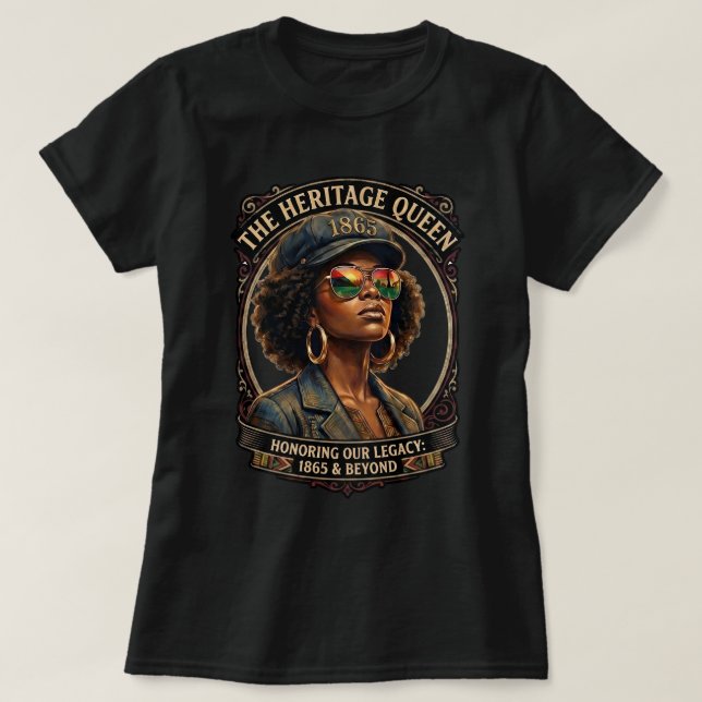 Juneteenth Drottning Tröja Svart Stolthet T-shirt, (Design framsida)