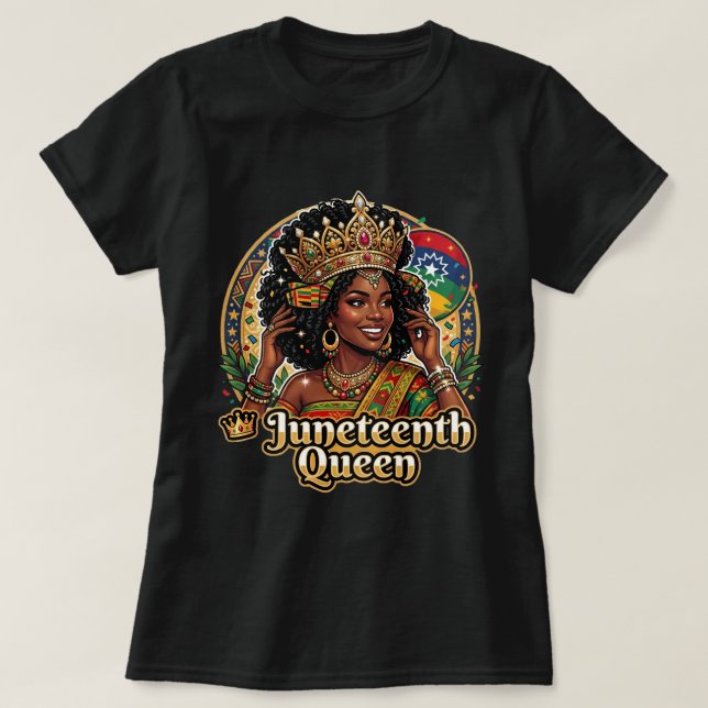 Juneteenth Drottning Tröja Svart Stolthet T-shirt, (Design framsida)