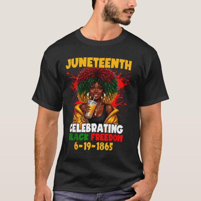 Juneteenth firar svart frihet 1865 afro t shirt (Framsida)