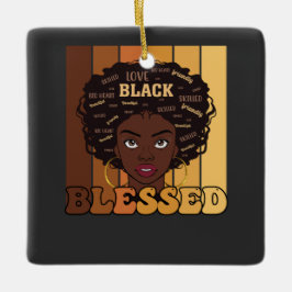 Juneteenth Melanin Svart Afroamerikansk Tjej Julgransprydnad Keramik