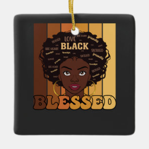 Juneteenth Melanin Svart Afroamerikansk Tjej Julgransprydnad Keramik