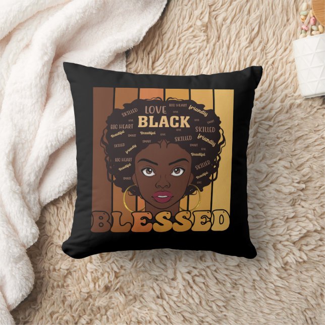 Juneteenth Melanin Svart Afroamerikansk Tjej Kudde (Filt)