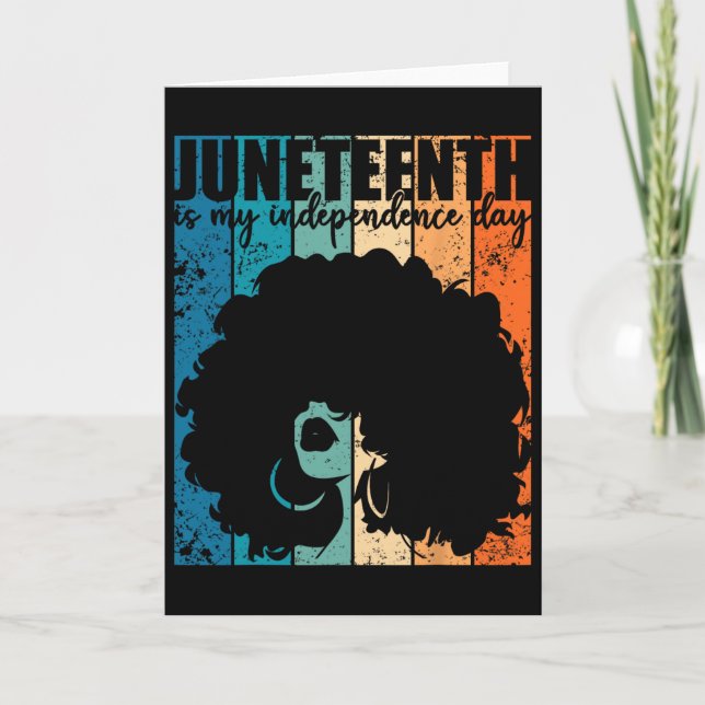 Juneteenth My Independence Day Retro Afro Women Me Kort (Framsida)