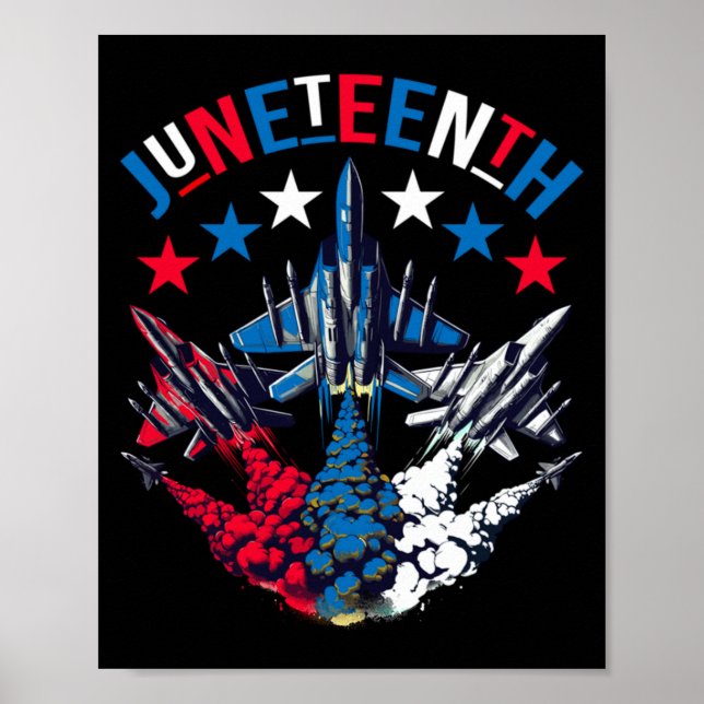 juneteenth röd vit blå flagga stridsflygplan flygp poster (Framsidan)