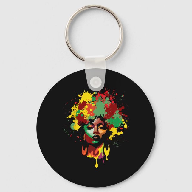 Juneteenth Svart Kvinna Afro Drottning Melanin-mål Nyckelring (Framsida)