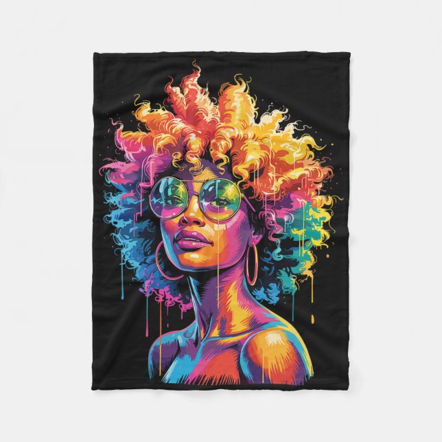Juneteenth Svart Kvinna Drottning Afro Afrikansk M Fleecefilt (Framsidan)