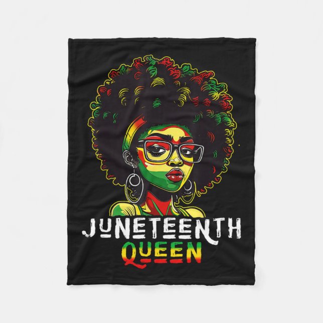 Juneteenth Svart Melanin Drottning Naturligt Afro  Fleecefilt (Framsidan)