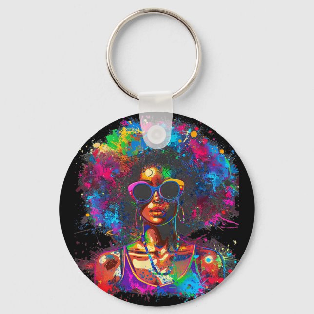 Juneteenth Svarta Kvinnor Drottning Afro Afrikansk Nyckelring (Framsida)