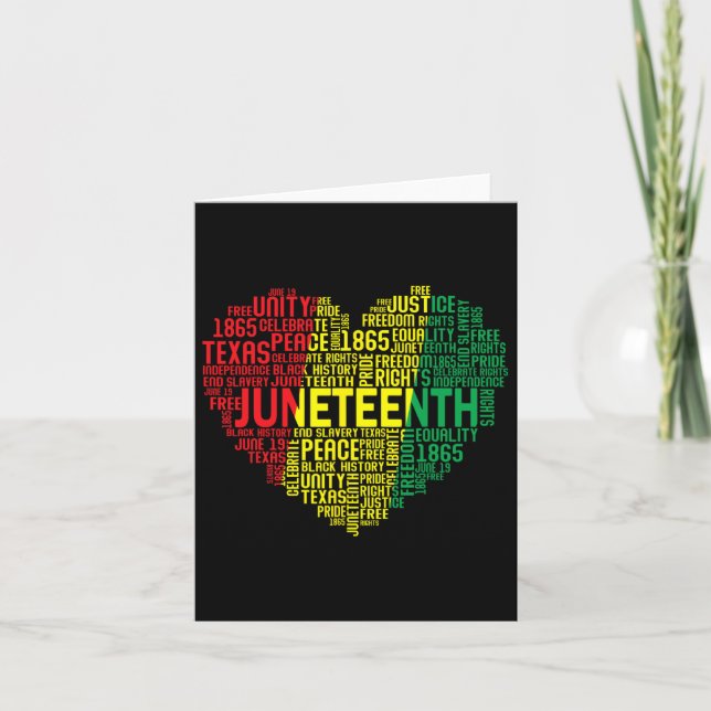 Junetelfte Heart Ord Cloud Black Freedom Juneteen Kort (Framsida)
