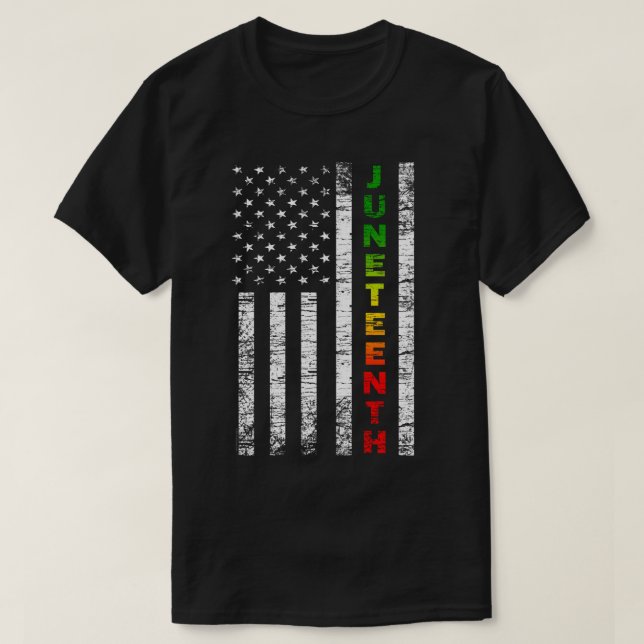 Junetonde Black African American Flagga T Shirt (Design framsida)