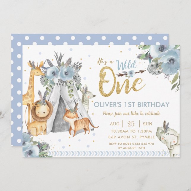 Jungdjur Blått bröd från stammen en första födelse Inbjudningar (Fram/baksida)