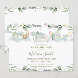Jungdjur Cars Grey Baby Shower Girl Inbjudningar