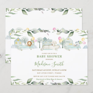 Jungdjur Cars Grey Baby Shower Girl Inbjudningar