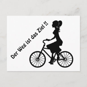 junge Dame auf dem Fahrrad schwarz/weiss Vykort