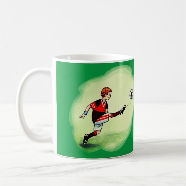 Junge Fußballspieler mit Ball Kaffemugg (Vänster)