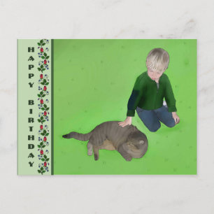 Junge mit Katze Vykort